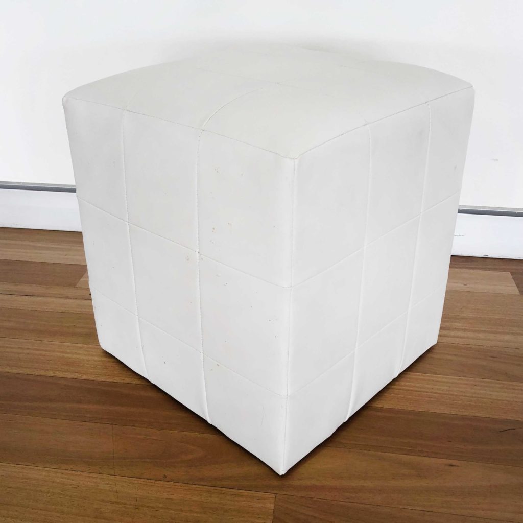 Ottoman - White Leather Square Pattern - Blush Weddings & Events