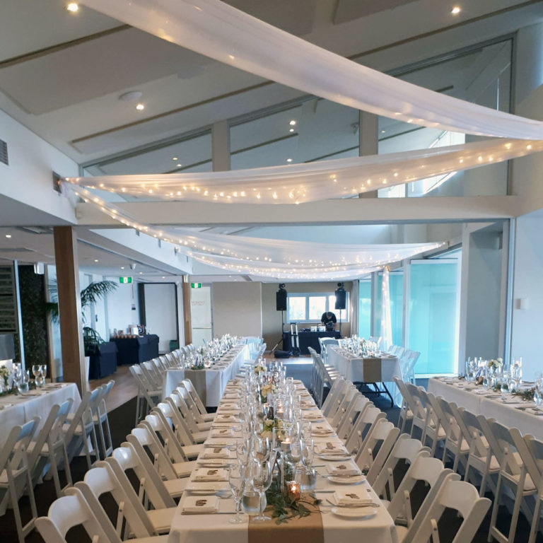 Ceiling Fairy Lights with Draping Blush Weddings & Events